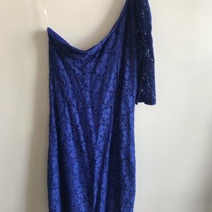 One shoulder blue lace dress